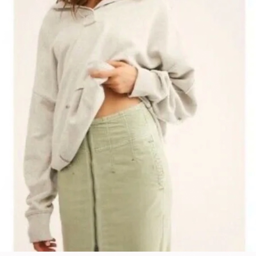 Free People I Want It All Cord Midi Skirt in Moss Green